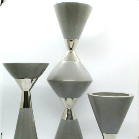 Global Views Dwell Studios Hourglass Pillar Candle Holders Set Gray and Silver